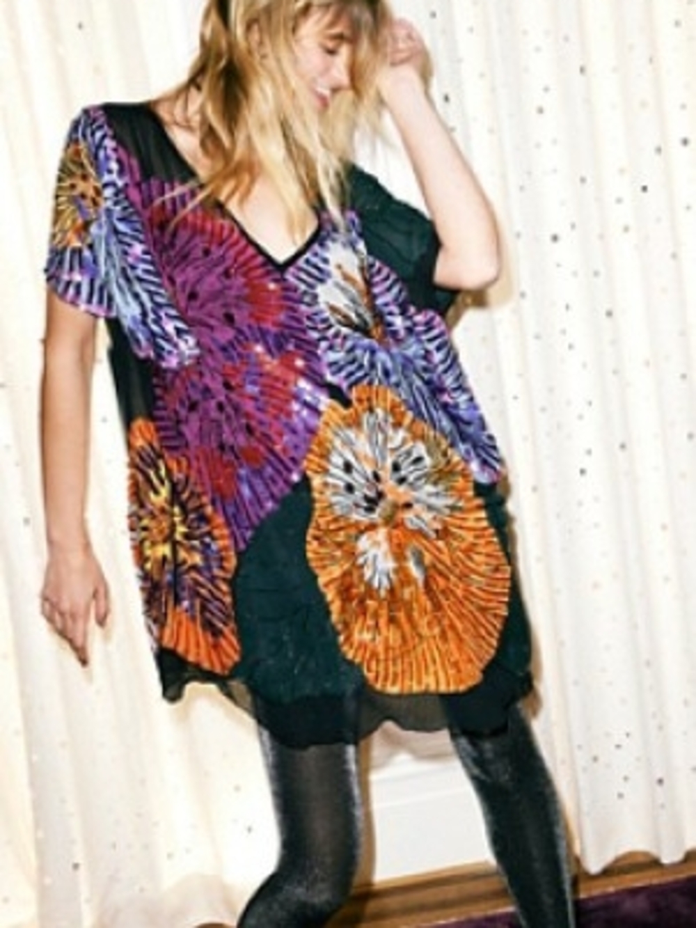 Free People Exploded Kaftan Mini-Dress Beaded